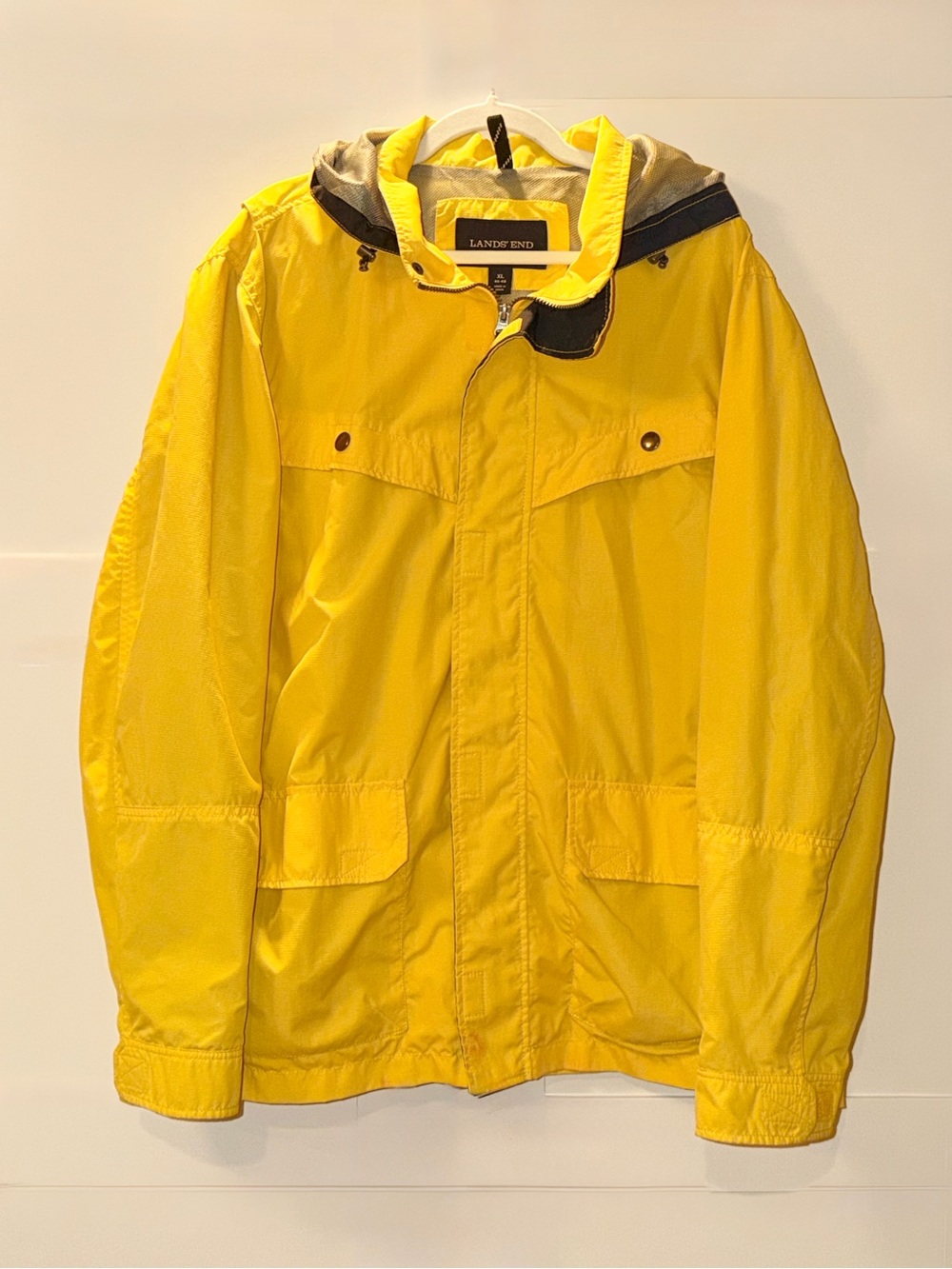 Lands' End Men's Yellow Hooded Raincoat